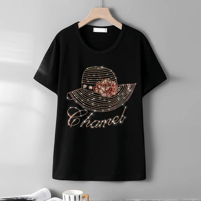Zomer T-shirt met Glitter Effect Diamond Motief - StudioMarella