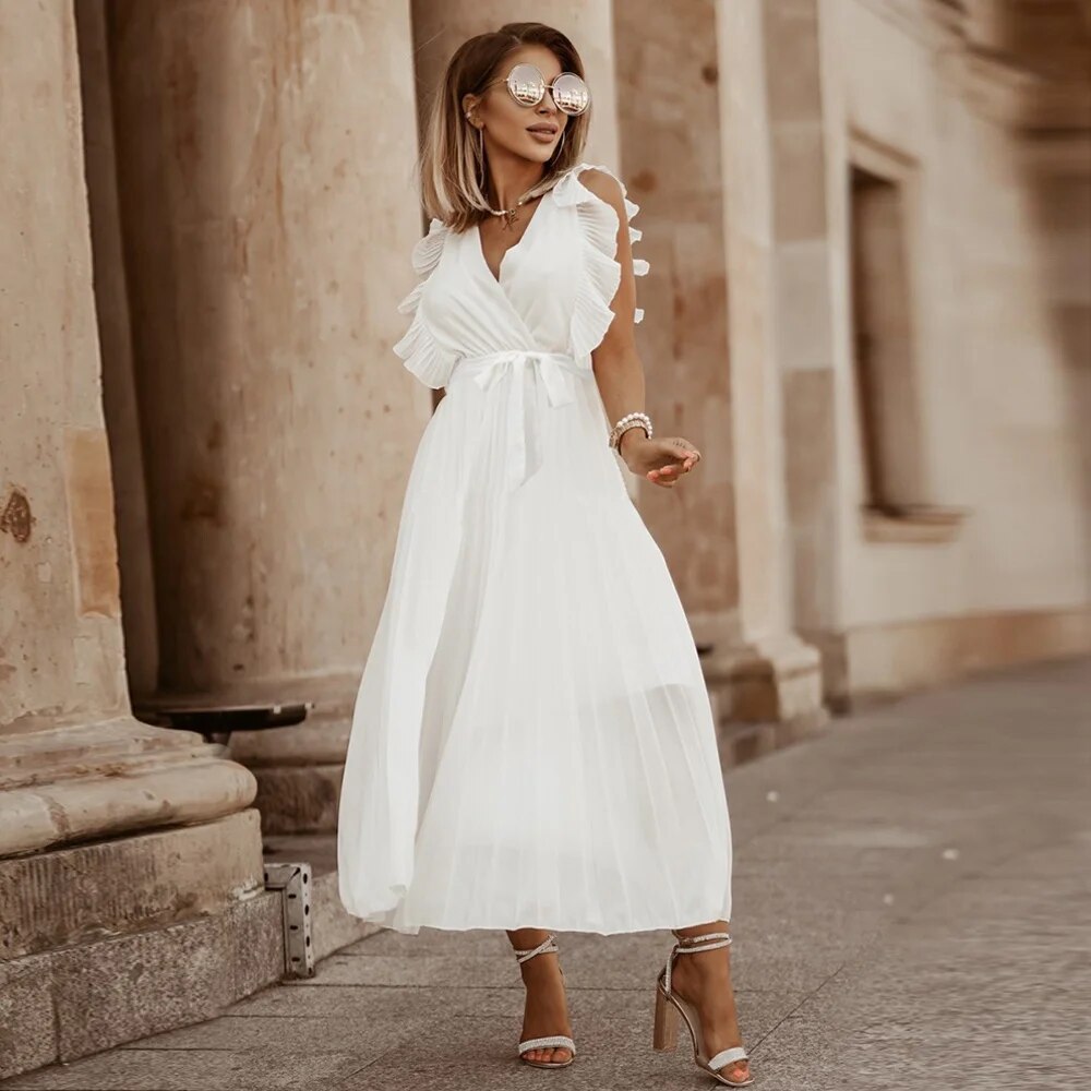 Vrouwelijke Zomerjurk Ruches en Plooien Vintage Look