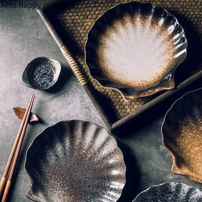 Keramische Schelpvormige Borden Wit Zwart Bruin Servies Coastal Dining