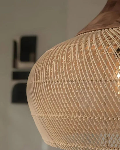 Handgeweven rotan hanglamp in boho stijl – natuurlijke plafondlamp voor eetkamer en woonkamer met warme lichtuitstraling