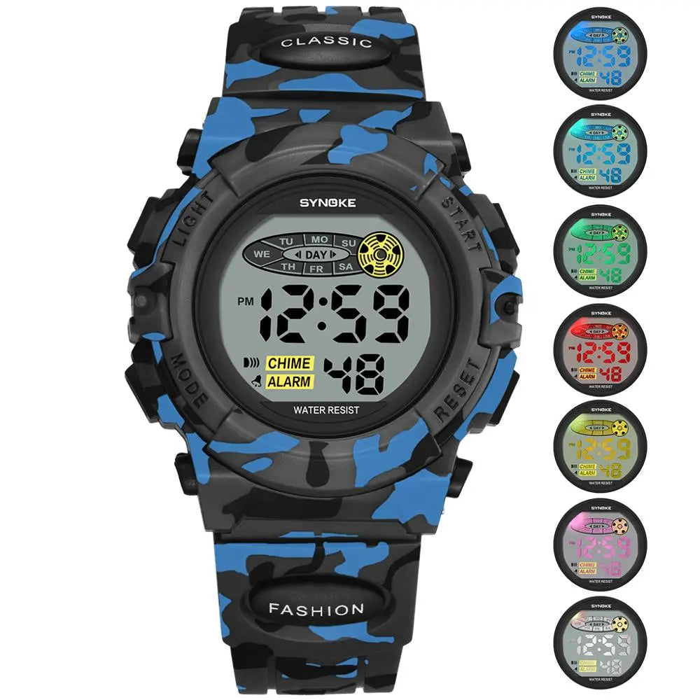Digitaal Kinderhorloge Waterdicht Sportief met Stoppuhr Datum Alarm Moderne Polshorloge voor Jongens Meisjes School Outdoor Activiteiten Kleurrijk Display LED Backlight Robuust Siliconen Band