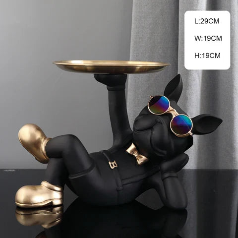 Franse Bulldog Butler Sculptuur met Dienblad – Decoratieve Hondenfiguur in Loungende of Staande Pose – Speelse Hondenliefhebber Woonaccessoire
