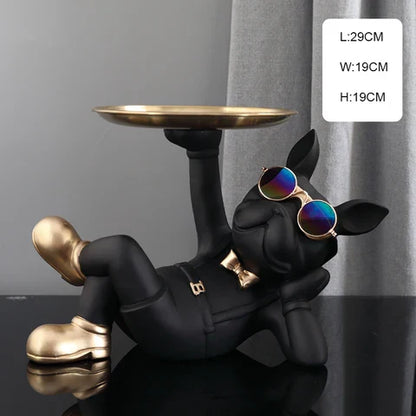 Franse Bulldog Butler Sculptuur met Dienblad – Decoratieve Hondenfiguur in Loungende of Staande Pose – Speelse Hondenliefhebber Woonaccessoire