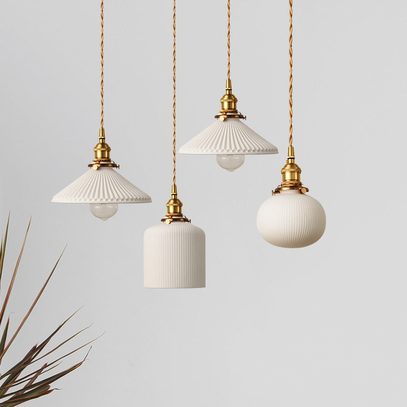 Retro Hanglamp met Witte Keramische Kap – Moderne LED Verlichting voor Woonkamer en Slaapkamer