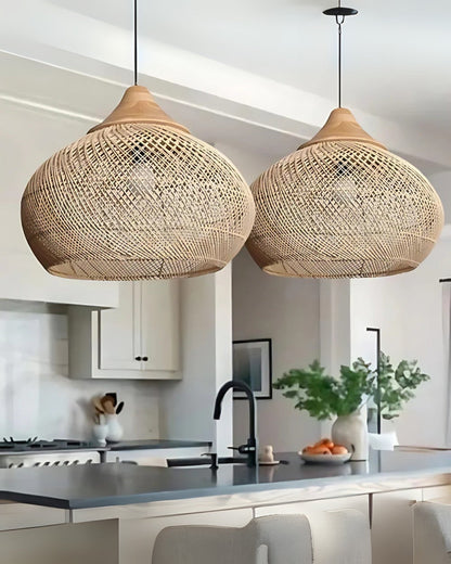 Handgeweven rotan hanglamp in boho stijl – natuurlijke plafondlamp voor eetkamer en woonkamer met warme lichtuitstraling