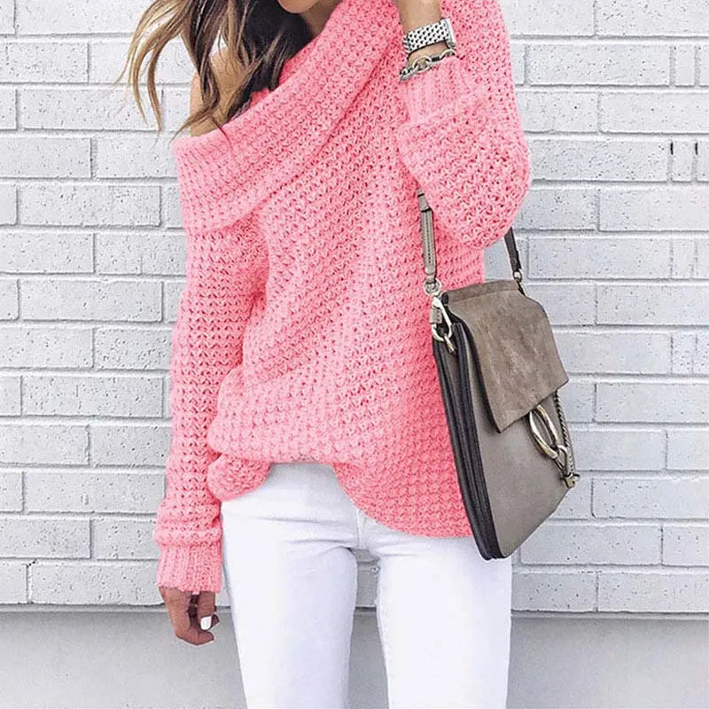 Zachte Trui Off-Shoulder Herfstkleuren Warm en Stijlvol