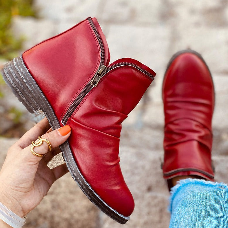 Dames Enkellaarsjes Lage Hak Rits Sluiting Casual Stijl
