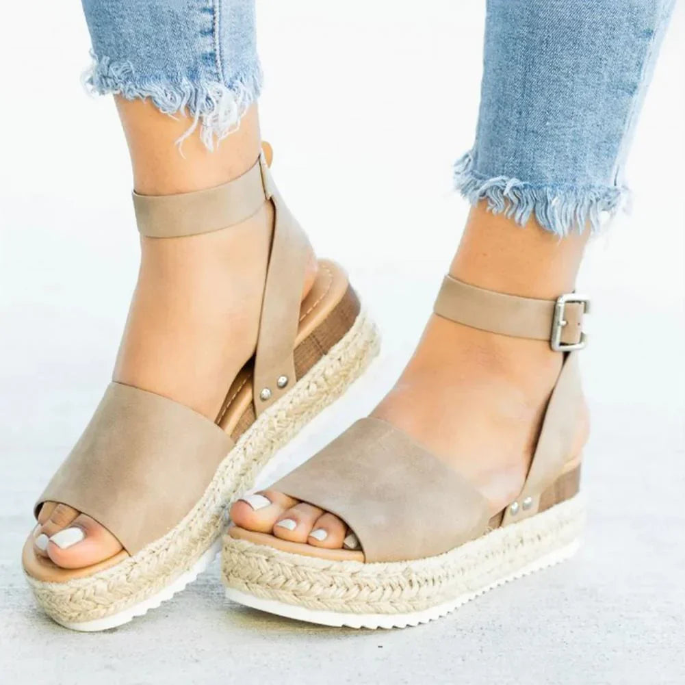 Dames Plateau Sandalen met Verstelbaar Enkelbandje | Zomerse Sleehak Schoenen met Open Teen voor Dagelijks Gebruik