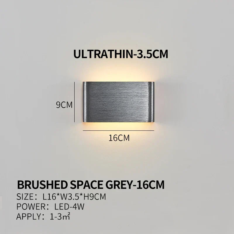 Ultra-dunne design wandlamp APHRODITE — moderne aluminium LED-wandverlichting met acryl kap