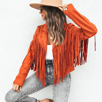 Dames Suède Jas met Franjes Boho Chic Stijl