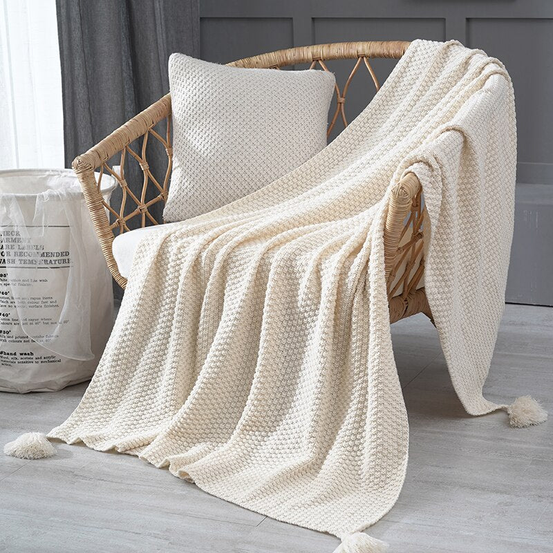 Japandi Plaid Gebreid Acryl Beige Zachte Deken Woonkamer Slaapkamer Scandinavisch