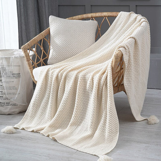 Japandi Plaid Gebreid Acryl Beige Zachte Deken Woonkamer Slaapkamer Scandinavisch