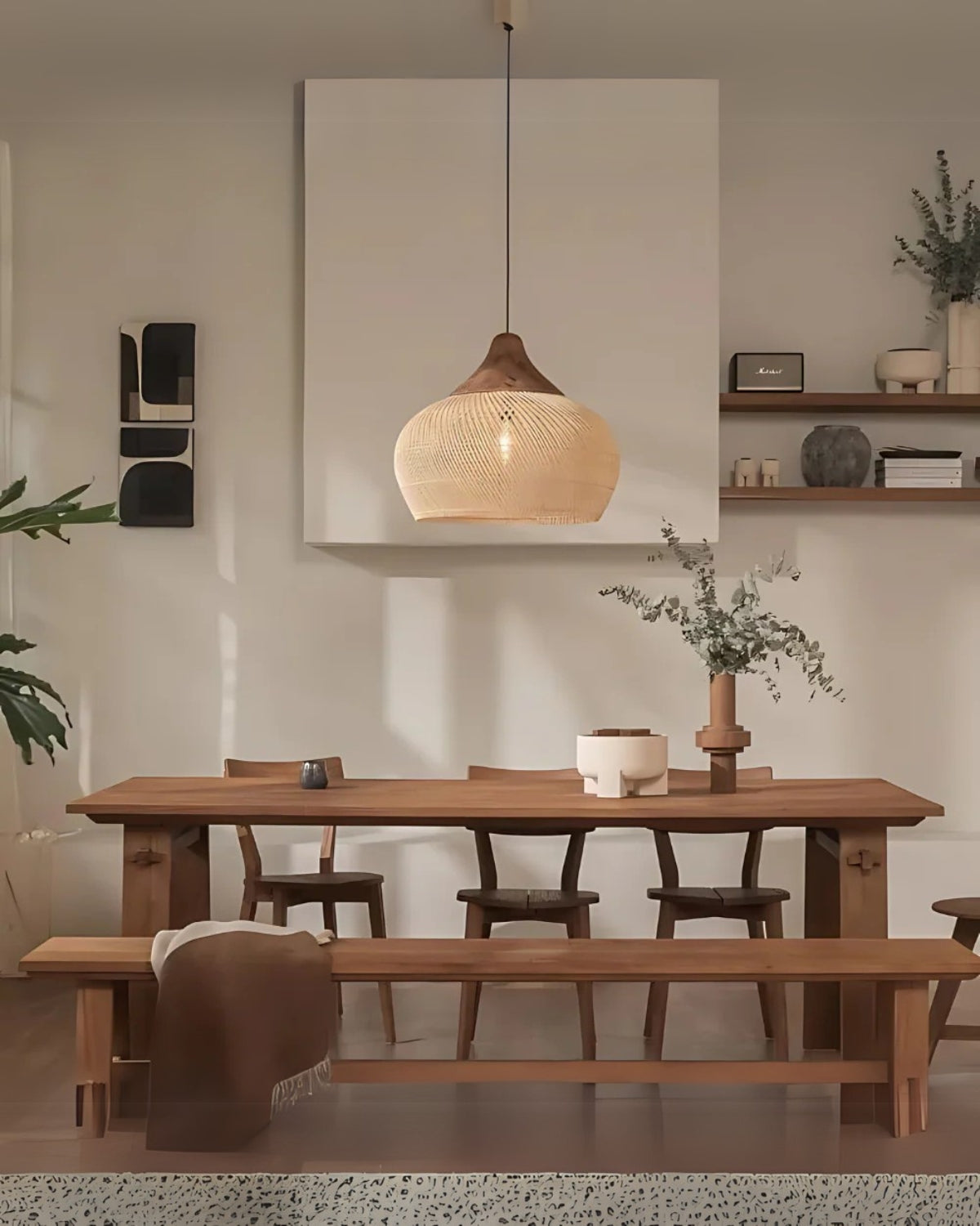 Handgeweven rotan hanglamp in boho stijl – natuurlijke plafondlamp voor eetkamer en woonkamer met warme lichtuitstraling