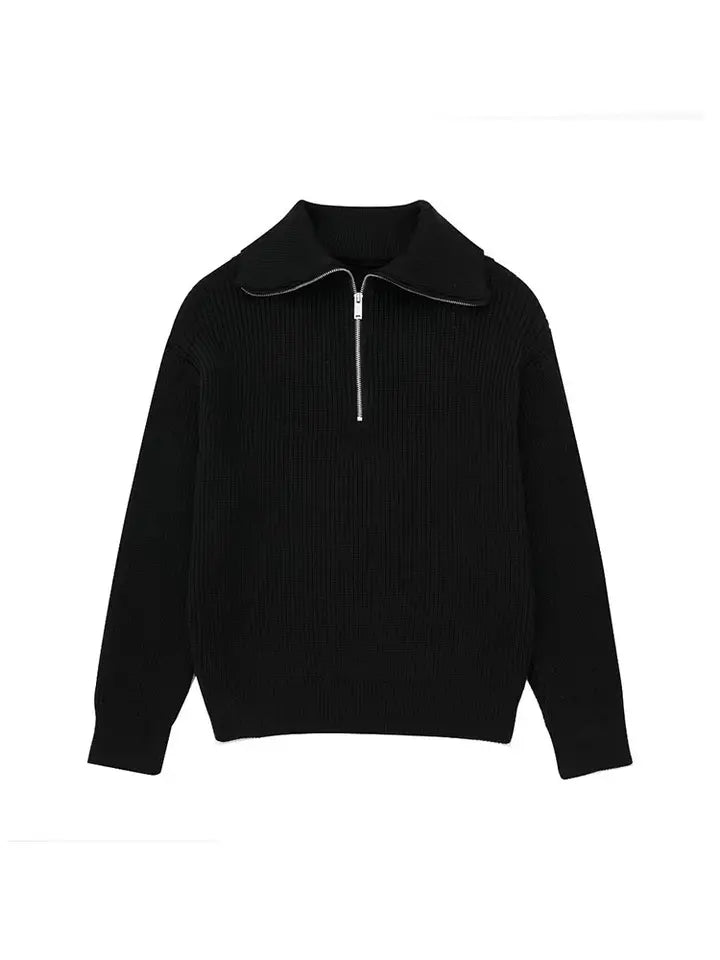 Vrouwelijke Gestreepte Trui met Halve Rits Retro Stijl