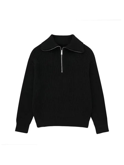 Vrouwelijke Gestreepte Trui met Halve Rits Retro Stijl