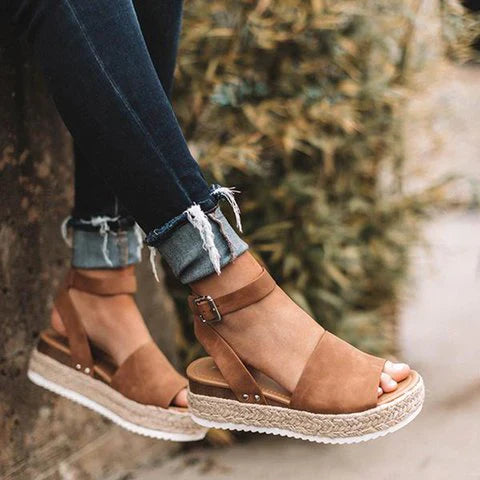 Dames Plateau Sandalen met Verstelbaar Enkelbandje | Zomerse Sleehak Schoenen met Open Teen voor Dagelijks Gebruik