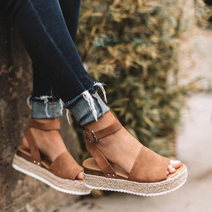 Dames Plateau Sandalen met Verstelbaar Enkelbandje | Zomerse Sleehak Schoenen met Open Teen voor Dagelijks Gebruik