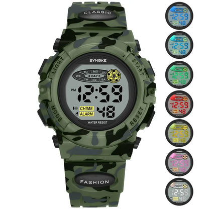 Digitaal Kinderhorloge Waterdicht Sportief met Stoppuhr Datum Alarm Moderne Polshorloge voor Jongens Meisjes School Outdoor Activiteiten Kleurrijk Display LED Backlight Robuust Siliconen Band