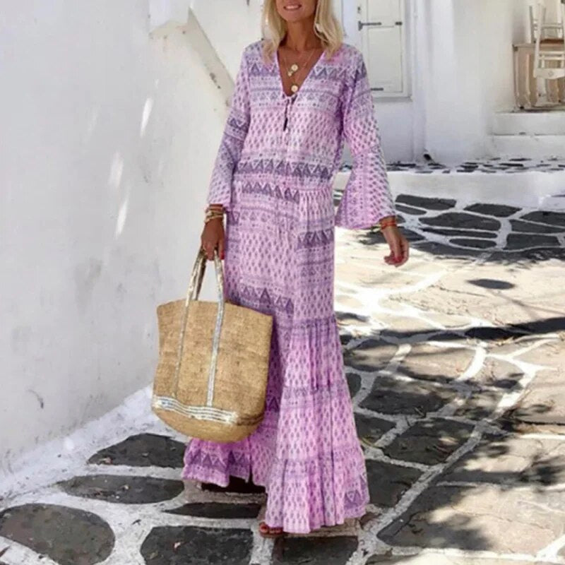 Vrouwelijke Jurk met V-hals en Kleurrijk Patchwork Print