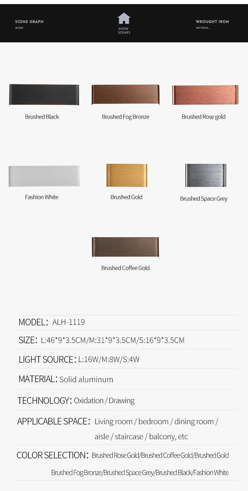 Ultra-dunne design wandlamp APHRODITE — moderne aluminium LED-wandverlichting met acryl kap