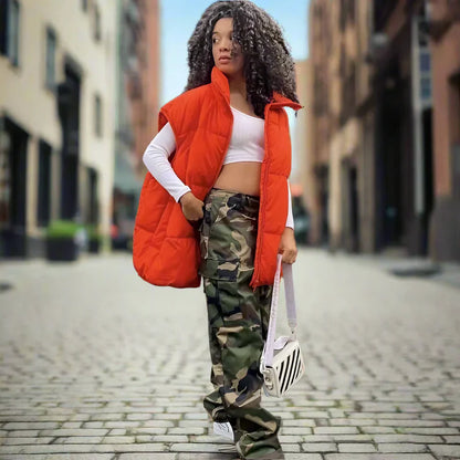 Dames Bodywarmer Oranje Gewatteerd Mouwloos