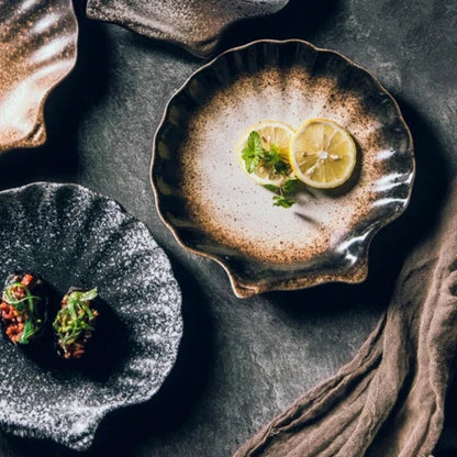 Keramische Schelpvormige Borden Wit Zwart Bruin Servies Coastal Dining