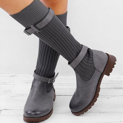 Dames Leren Laarzen met Gebreide Wol Inleg Winterwarm