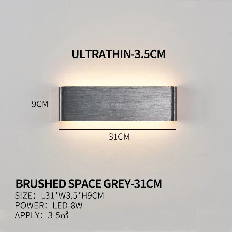 Ultra-dunne design wandlamp APHRODITE — moderne aluminium LED-wandverlichting met acryl kap