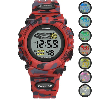 Digitaal Kinderhorloge Waterdicht Sportief met Stoppuhr Datum Alarm Moderne Polshorloge voor Jongens Meisjes School Outdoor Activiteiten Kleurrijk Display LED Backlight Robuust Siliconen Band