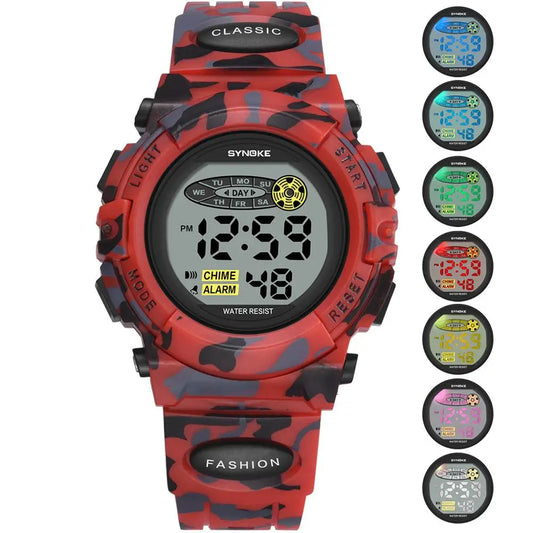 Digitaal Kinderhorloge Waterdicht Sportief met Stoppuhr Datum Alarm Moderne Polshorloge voor Jongens Meisjes School Outdoor Activiteiten Kleurrijk Display LED Backlight Robuust Siliconen Band