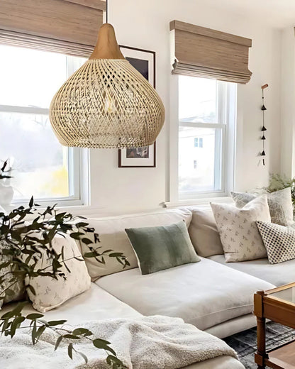 Handgeweven rotan hanglamp in boho stijl – natuurlijke plafondlamp voor eetkamer en woonkamer met warme lichtuitstraling