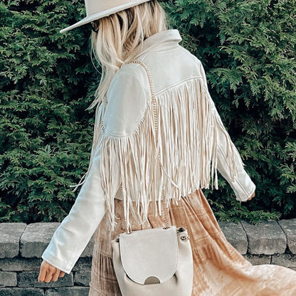 Dames Suède Jas met Franjes Boho Chic Stijl