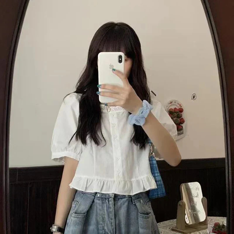 Vrouwelijke Zomer Blouse van Glanzend Katoen