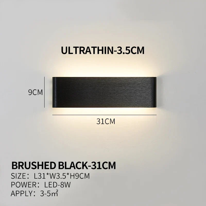 Ultra-dunne design wandlamp APHRODITE — moderne aluminium LED-wandverlichting met acryl kap