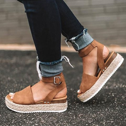 Dames Plateau Sandalen met Verstelbaar Enkelbandje | Zomerse Sleehak Schoenen met Open Teen voor Dagelijks Gebruik