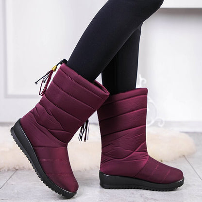 Gevoerde Waterdichte Winterlaarzen Dames met Antislipzool – Warme Polyester Snowboots voor Brede Voeten