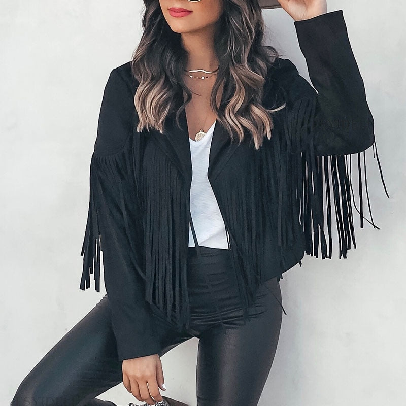 Damesjas Suède Met Franjes Bohemian Stijl