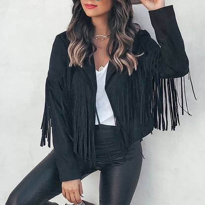 Damesjas Suède Met Franjes Bohemian Stijl