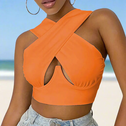 Mouwloze Cropped Top Oranje Dames Gekruist Design