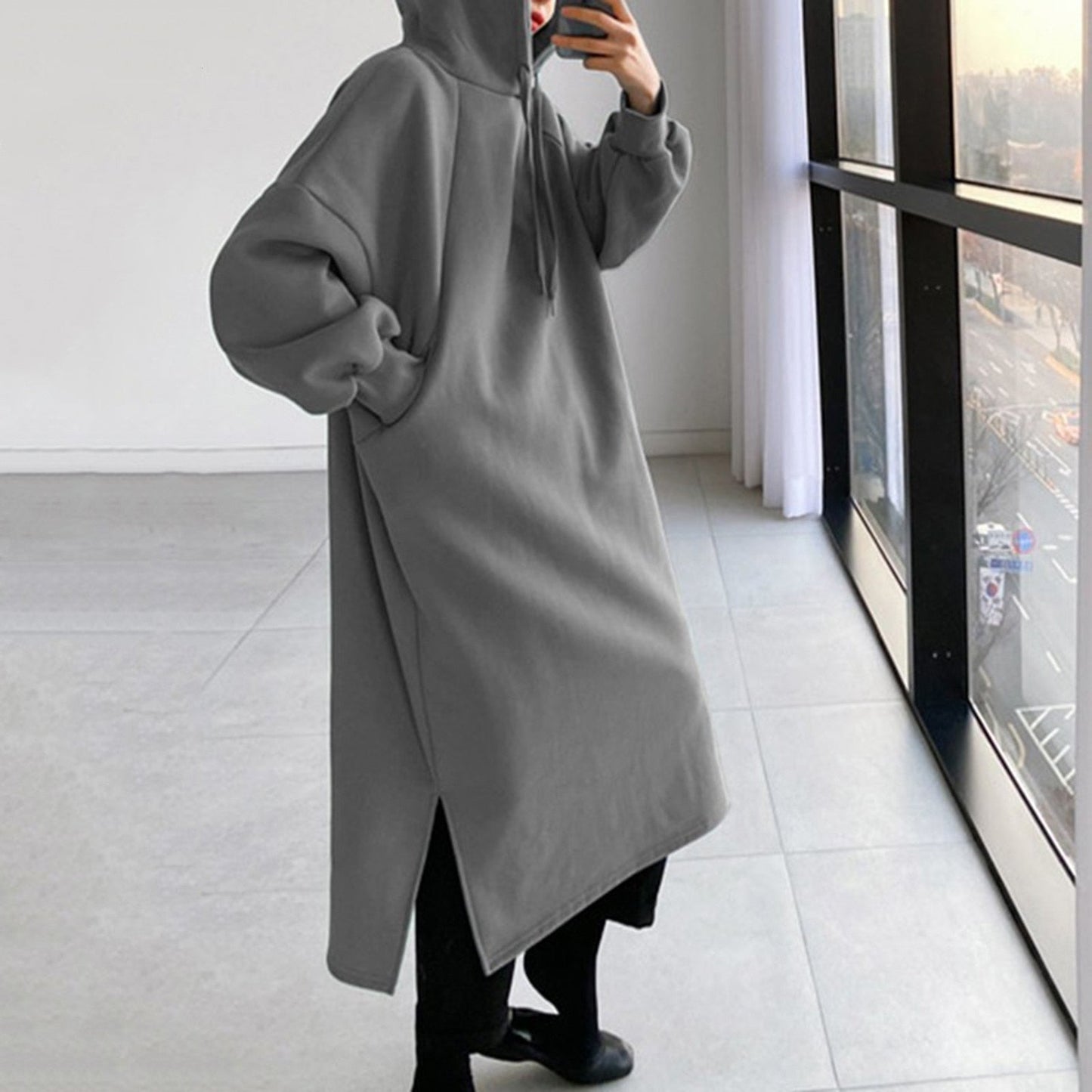 Lange Sweatshirt met Kap en Mouwen Warm en Comfortabel