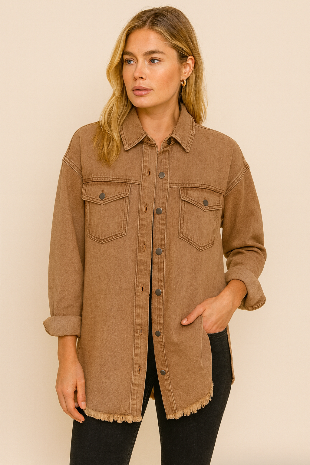 Dames Blouse Denim Klassiek Met Zakken Lichtblauw