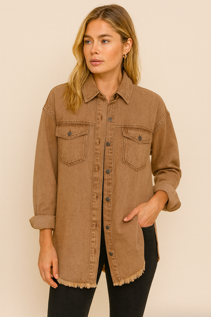 Dames Blouse Denim Klassiek Met Zakken Lichtblauw