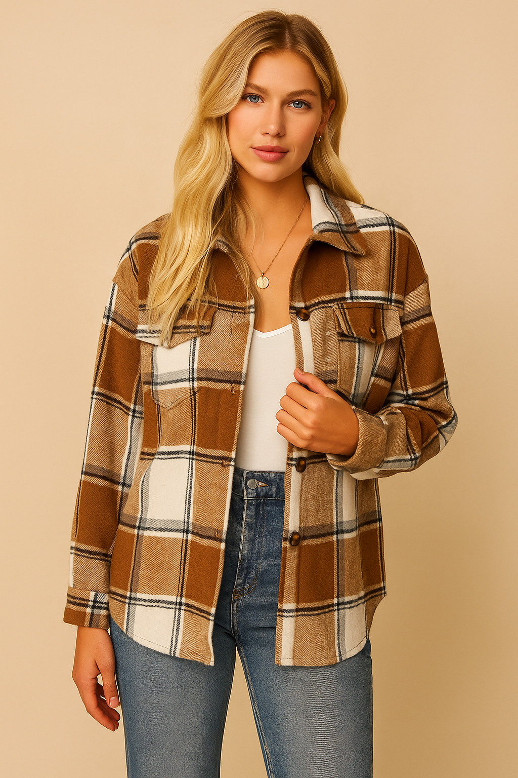 Dames Overshirt Geruit met Zakken en Knopen Casual Kleding