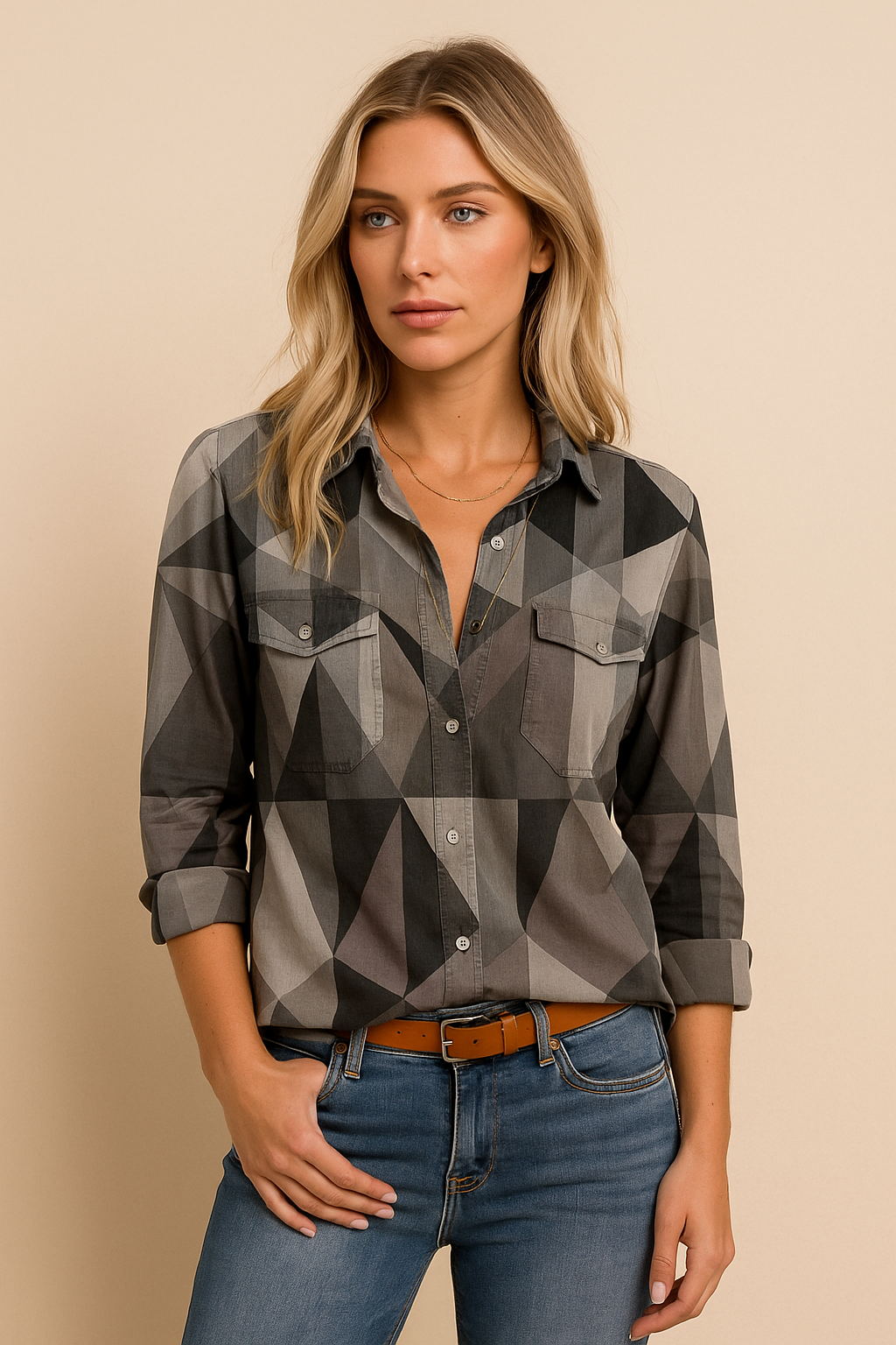 Dames Blouse Met Geometrische Print Mooi en Stijlvol
