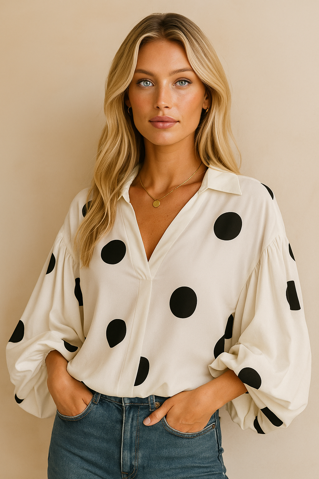 Dames Blouse Grote Polka Dot met Wijd Mouwen