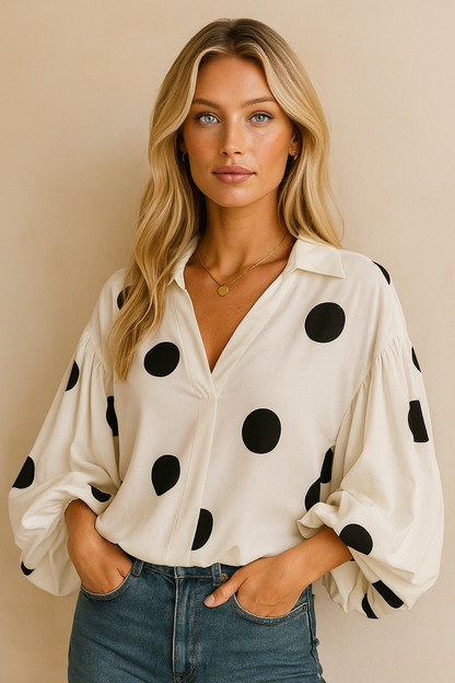 Dames Blouse Grote Polka Dot met Wijd Mouwen