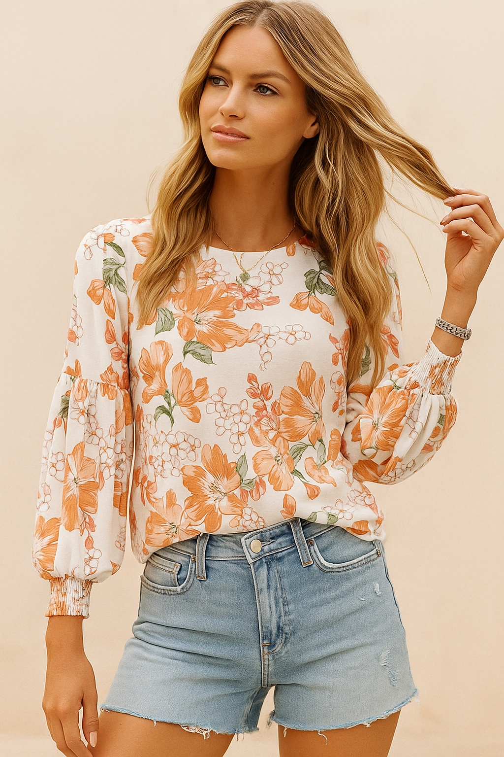 Dames Top Bloemenprint Pofmouwen Stijlvolle Blouse