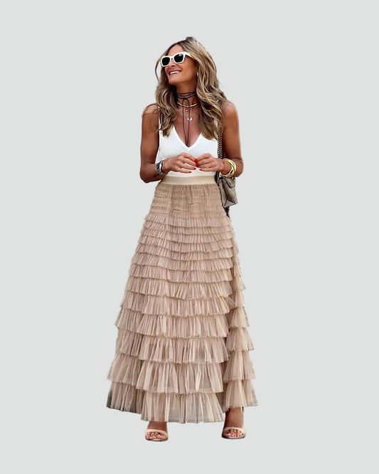 Dames Maxi Rok Gelaagd Ruches Zomerjurk Stijlvol - StudioMarella