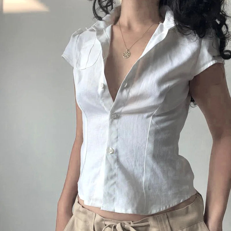 Witte Blouse met Zakken Zomerjurk Stijl