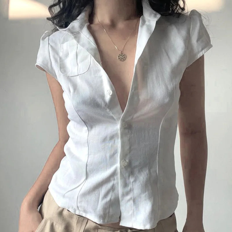 Witte Blouse met Zakken Zomerjurk Stijl